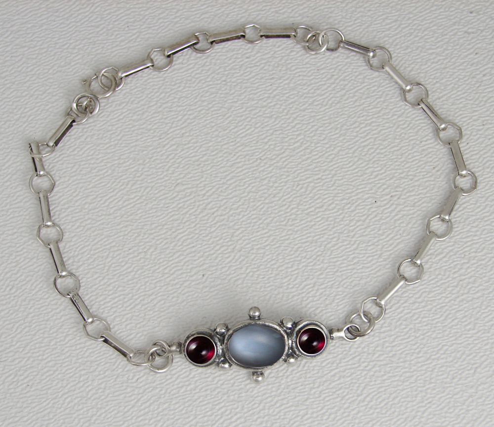 Sterling Silver Victorian Bracelet With Grey Moonstone And Garnet